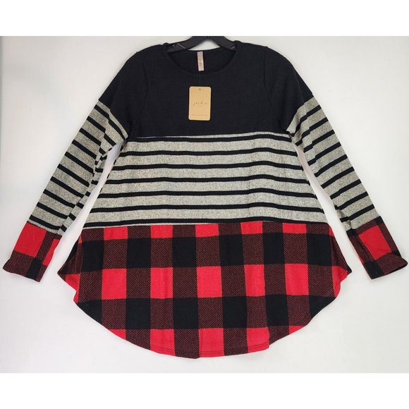Jardin By Macris Sweater Womens Small Striped Plaid Christmas Casual Pullover - Picture 1 of 11
